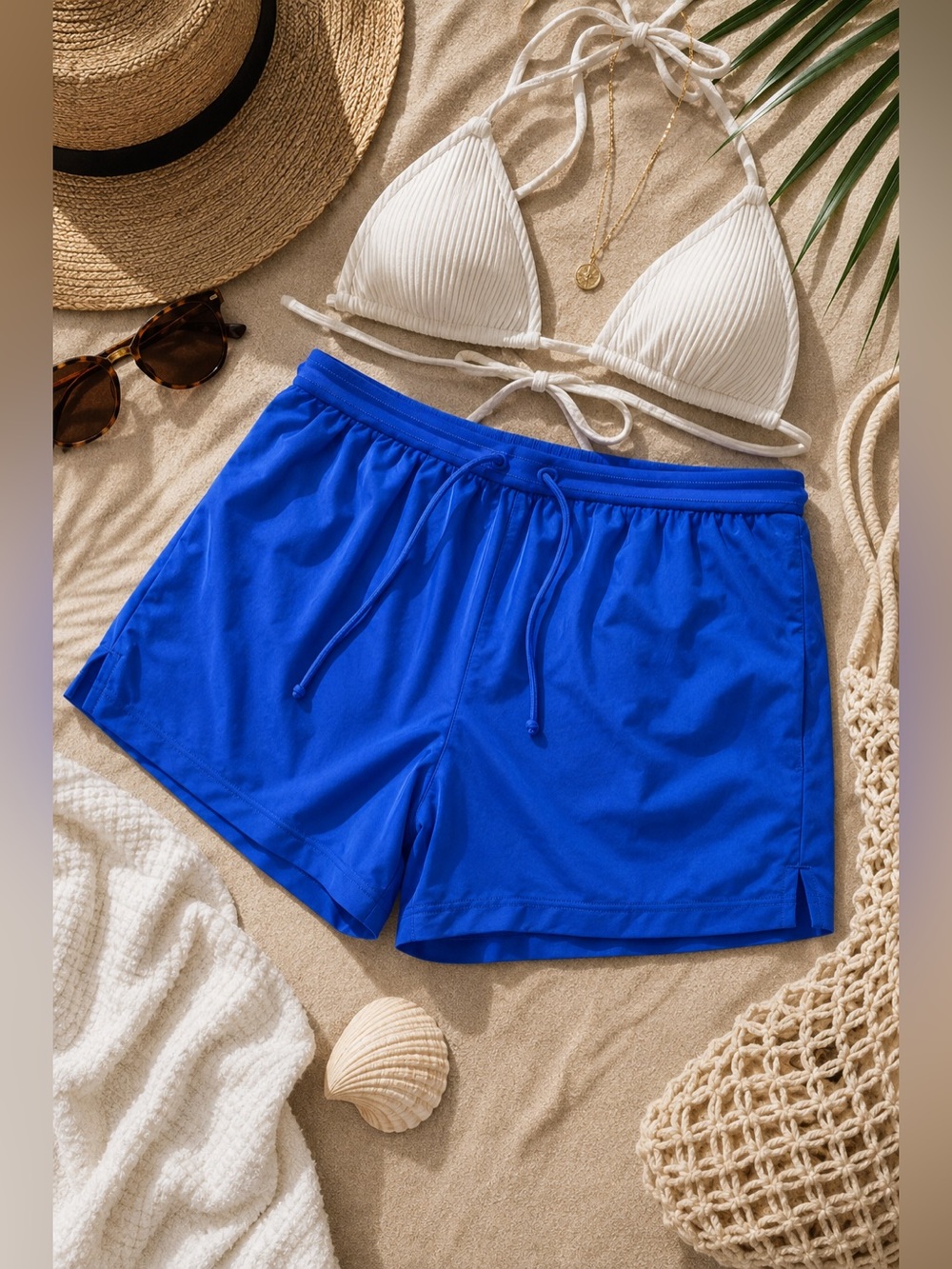 L.L.Bean Women’s Blue Swim Shorts UPF 50+ Drawstring Board Shorts Large